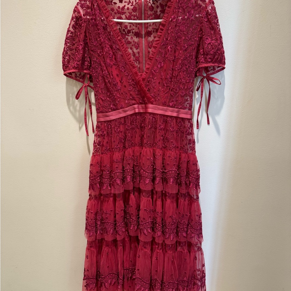 Needle & Thread Red Tiered Midi Sundress